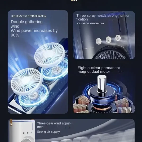 Remote Control Double Head Spray Cooling Fan – Adjustable Speeds & Mist Cooling - Image 4