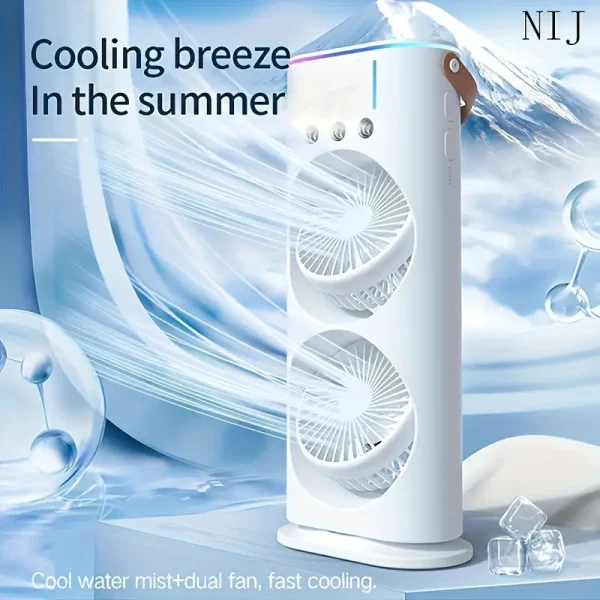 Remote Control Double Head Spray Cooling Fan – Adjustable Speeds & Mist Cooling - Image 2