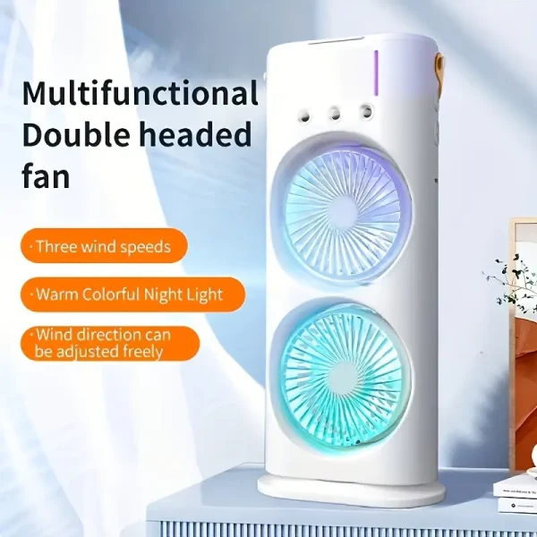 Remote Control Double Head Spray Cooling Fan – Adjustable Speeds & Mist Cooling - Image 3